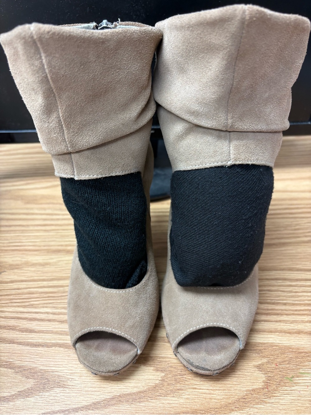 Soft tan suede peep toe Ankle Boots